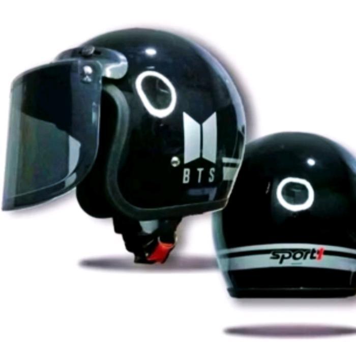 Helm BTS Anak 5Th ke atas cewek - BTs Anak 5+ Hitam, Kaca Datar Hitam