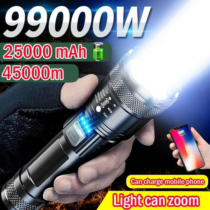 Rechargeable Senter LED Super Terang 10000 Lumens Jarak Jauh Ringan Tahan Air IPX4 Zoom Senter Swat 