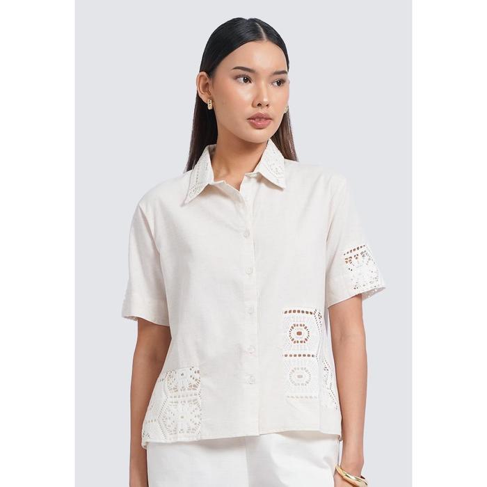 Et Cetera Eyelet Details Short Sleeve Blouse ECRU - ECRU, 10