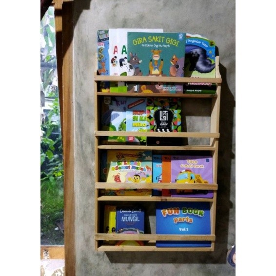 Rak Buku Susun Kayu Mahoni Tinggi 75cm
