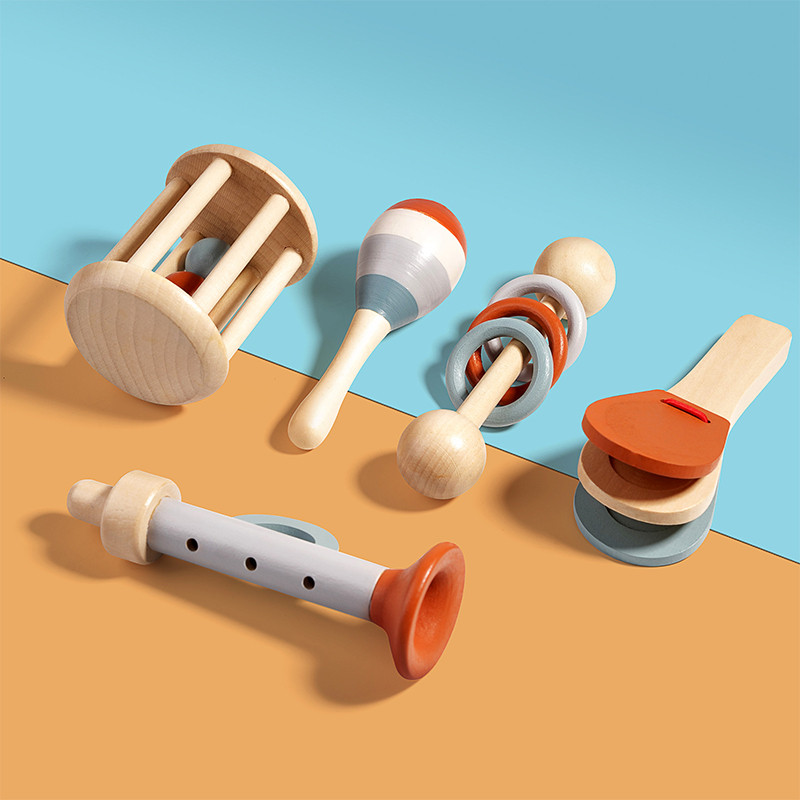 5Pcs Baby Musical Instruments Sensory Rattle Toys Early Educational Baby Musical Montessori Toys