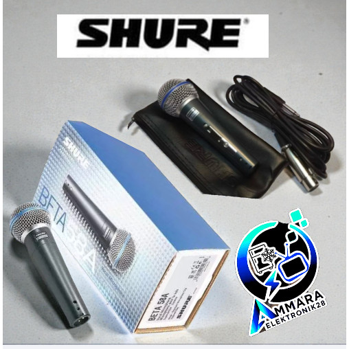 Mic Kabel Shure Beta 58A - Suara Bass Jernih, Switch On/Off, Kabel 3-5 Meter