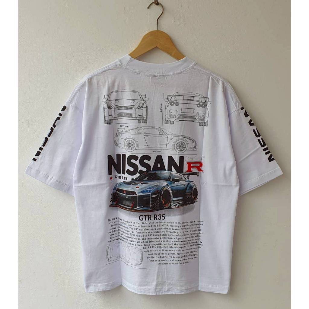 BAJU KAOS T-SHIRT OVERSIZE JDM CAR NISSAN GTR R35 WHITE