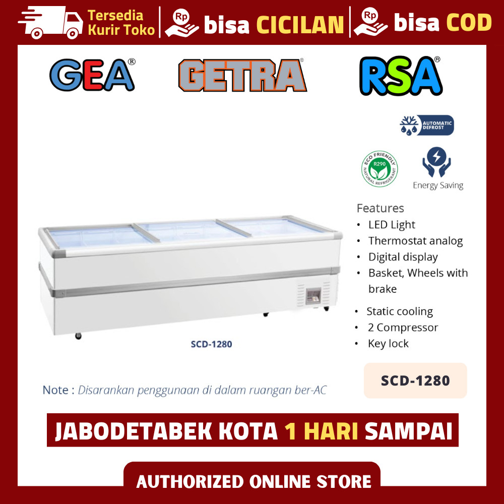 ISLAND FREEZER GEA SCD 1280 SLIDING GLASS FLAT 2 KOMPRESOR GARANSI RESMI