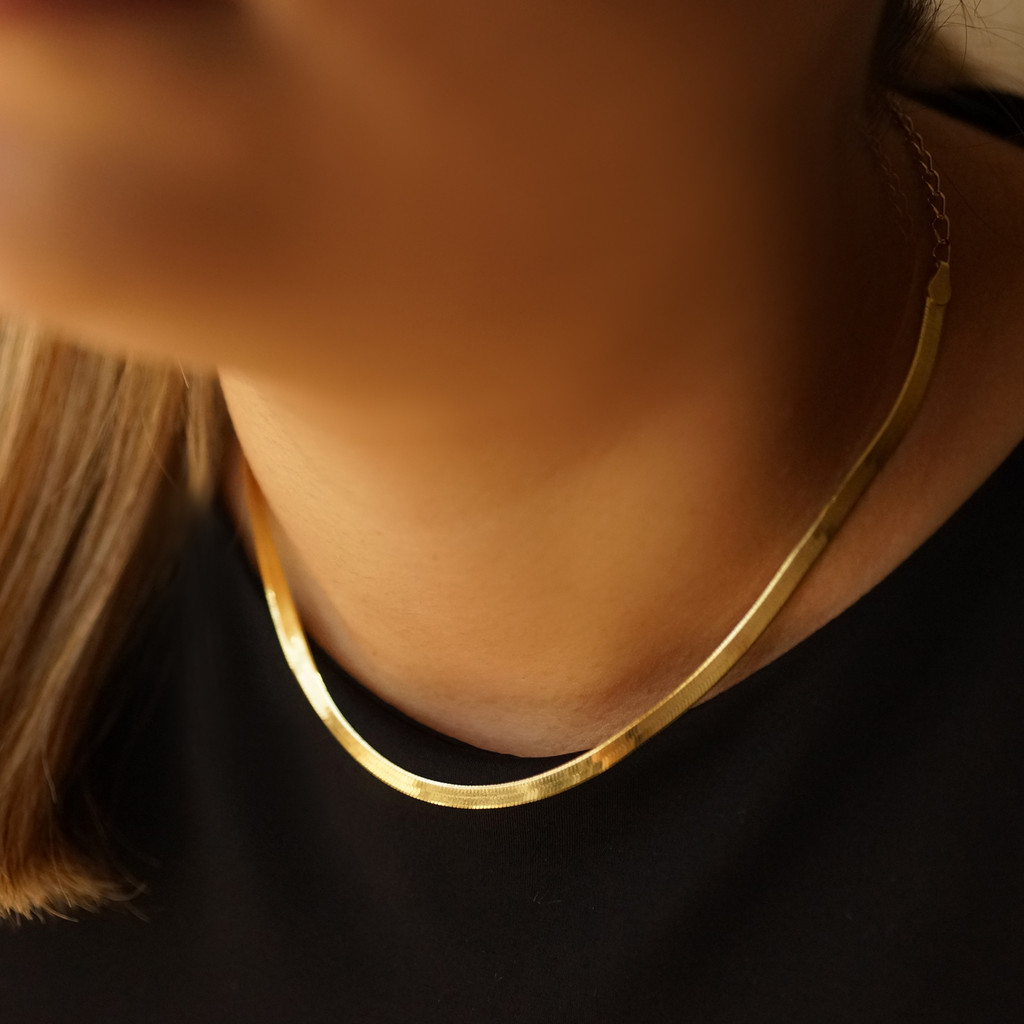 BAYAR DI TEMPAT - Kalung Titanium Belut Gepeng Anti Karat Warna Emas dan Putih / Kalung Titanium Pri