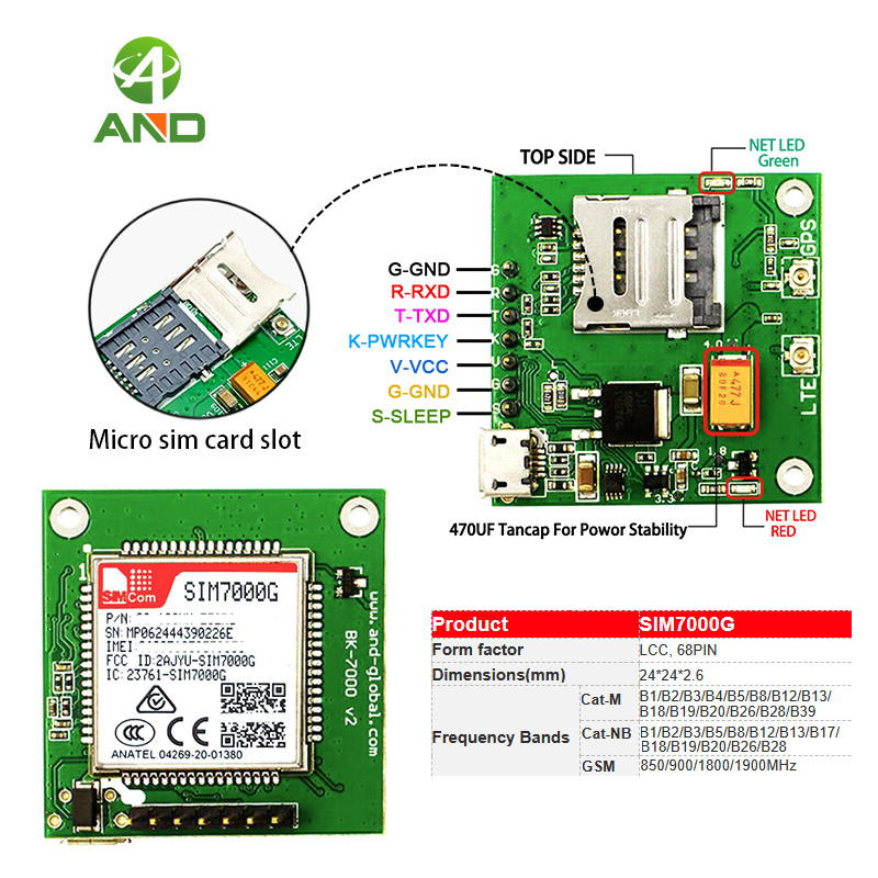 Modul LTE-FDD/TDD-LTE global, modul Quad Band GPRS/EDGE SIM7000G breakout pcba