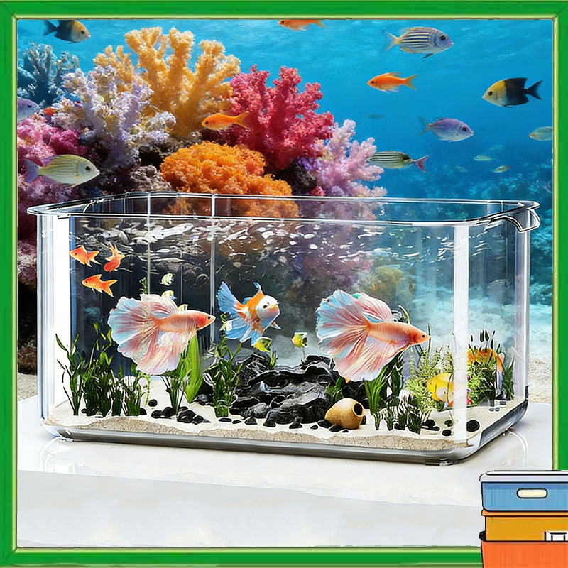 8K Akuarium Plastik Transparan Aquarium Akuarium Ikan Cupang Hias Untuk Ikan Cupang Ikan Hias Kecil 