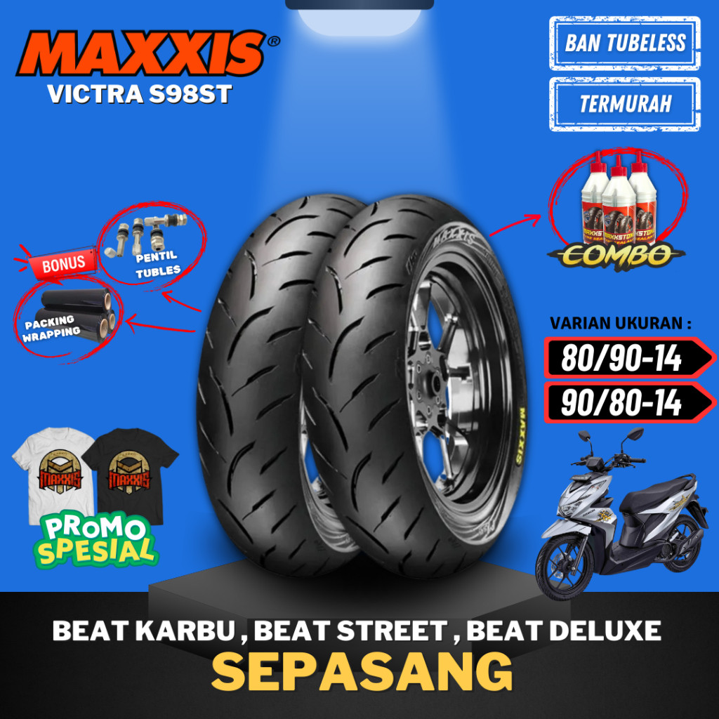 [PAKET SEPASANG MURAH] MAXXIS VICTRA RING 14 ( 80/90-14 & 90/80-14 ) / BAN MAXXIS TUBELESS RING 14 B