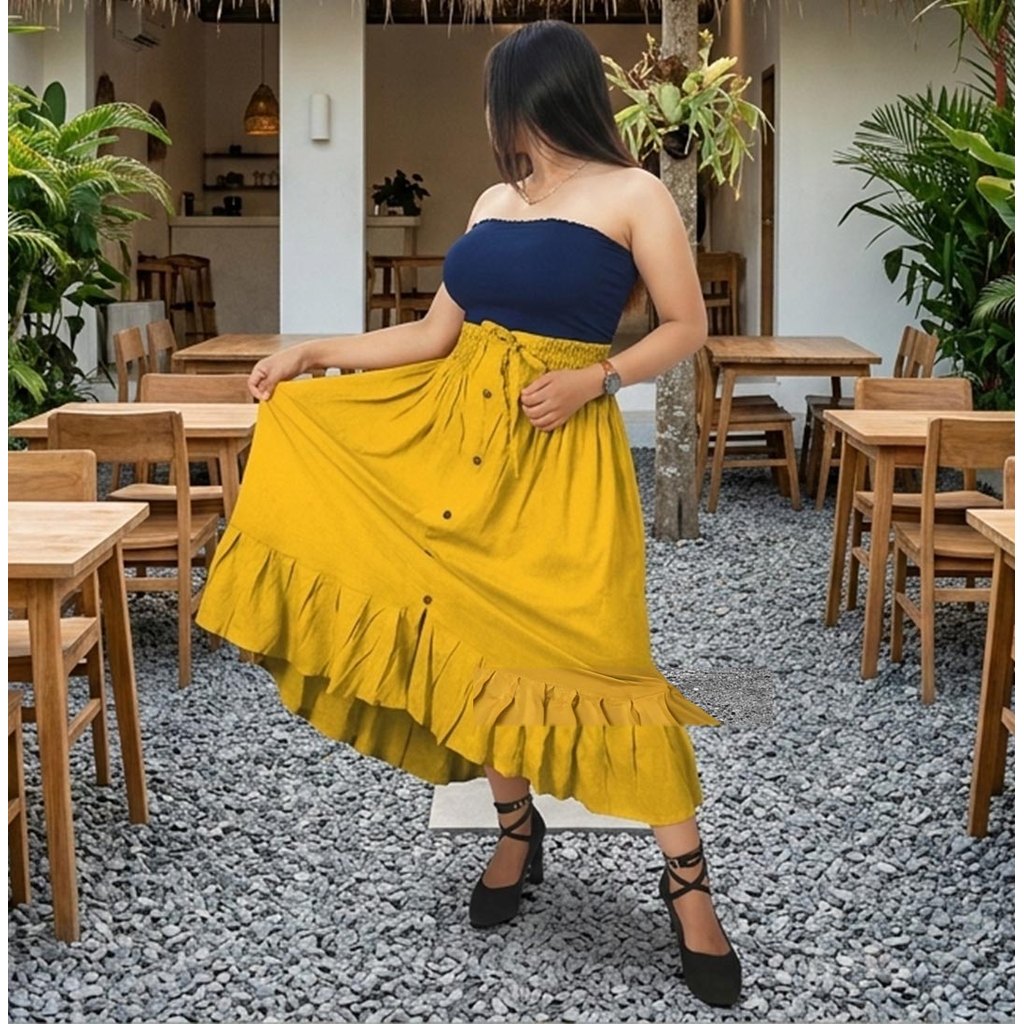 Rok pantai rayon Bali wanita kancing bawahan