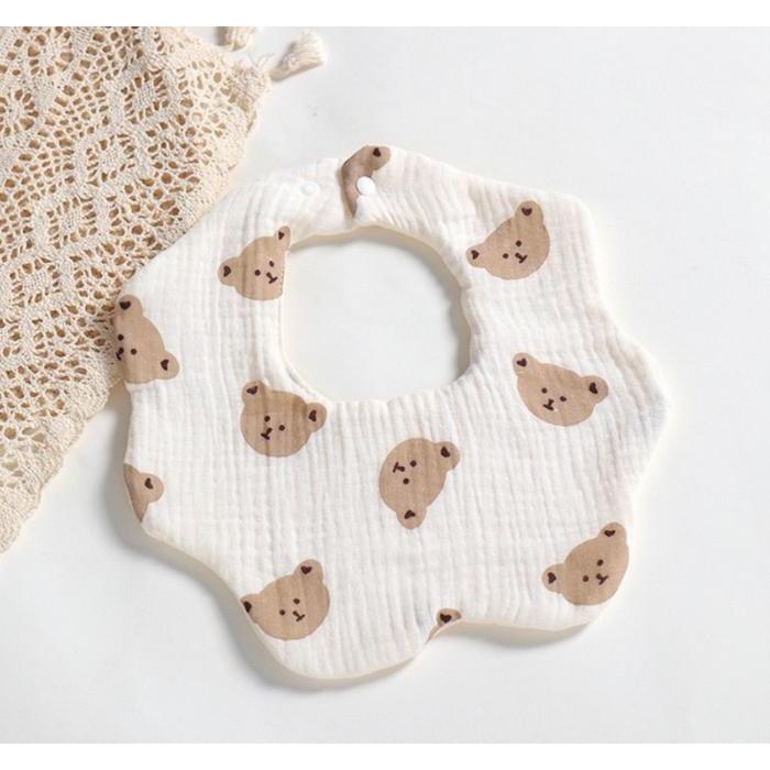 Korean Lena Cloth Bib - Celemek Kain Anak Bayi Baby Slabber Bibs - Bear
