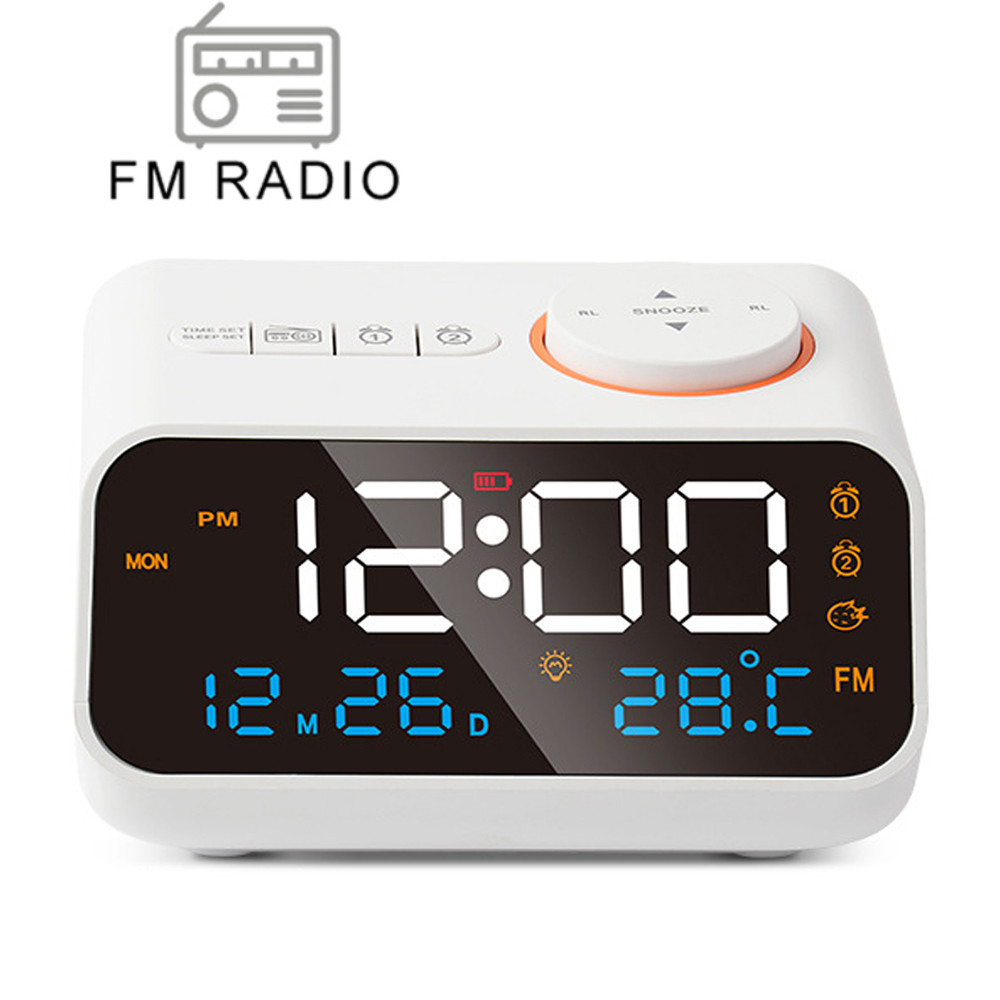 Jam Alarm LED Radio FM Modern untuk Meja Samping Tempat Tidur.Kalender Meja Digital dengan Termomete