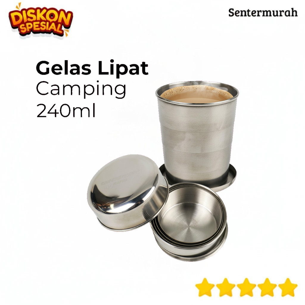 Mug Lipat Outdoor Stainless 240ml Gelas Gunung Teleskopik
