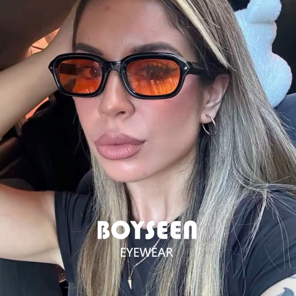 BOYSEEN Bea Sunglasses Man Summer Orange Sun Glasses UV400  Narrow frame square punk sunglasses show