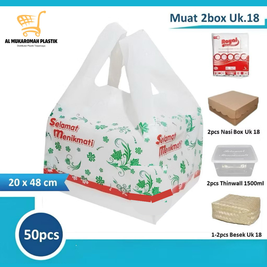 Kantong Plastik Untuk 2 Dus Box Nasi Makanan 18x18 Dan 20x20 cm