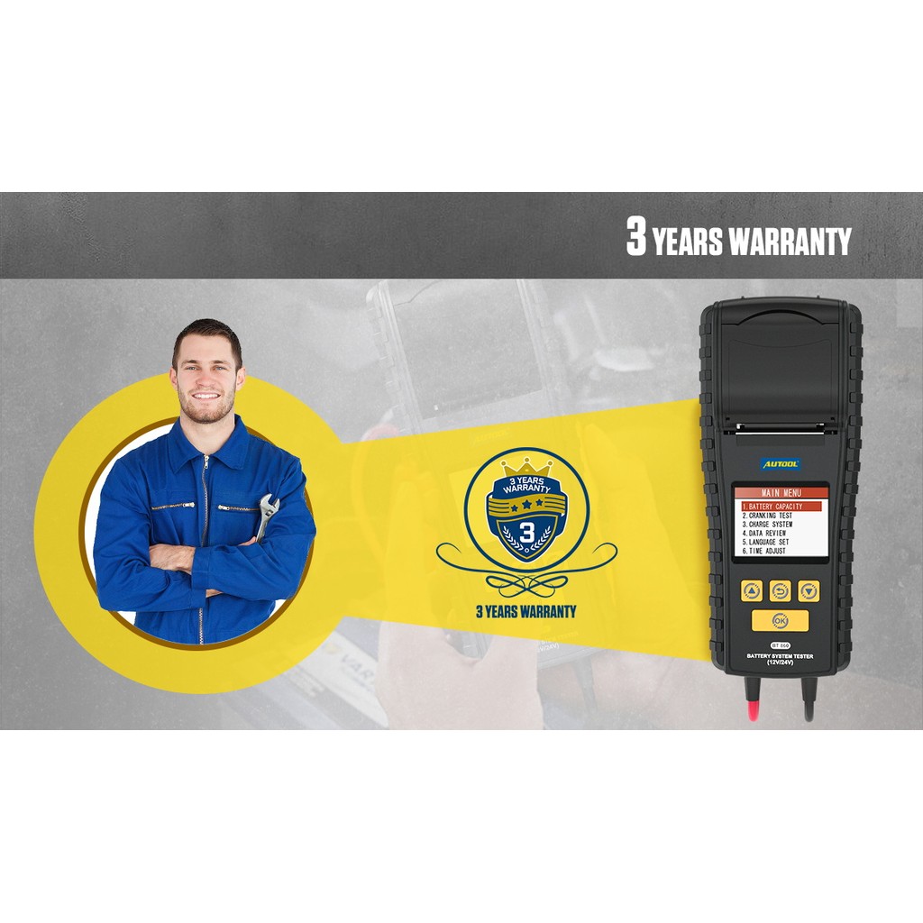 AUTOOL BT860 Automotive Battery Tester With Printer Car Charger  24V 12 V Battery Car Battery Tester