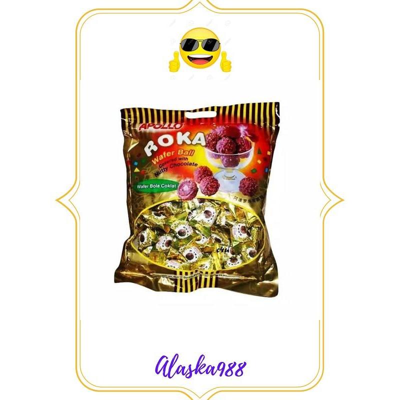 Apollo Roka Wafer Ball 300 Gram Isi 50 Pcs Biskuit Lapis Chocolate Snack Tiga Coklat Kacang Biskuit 