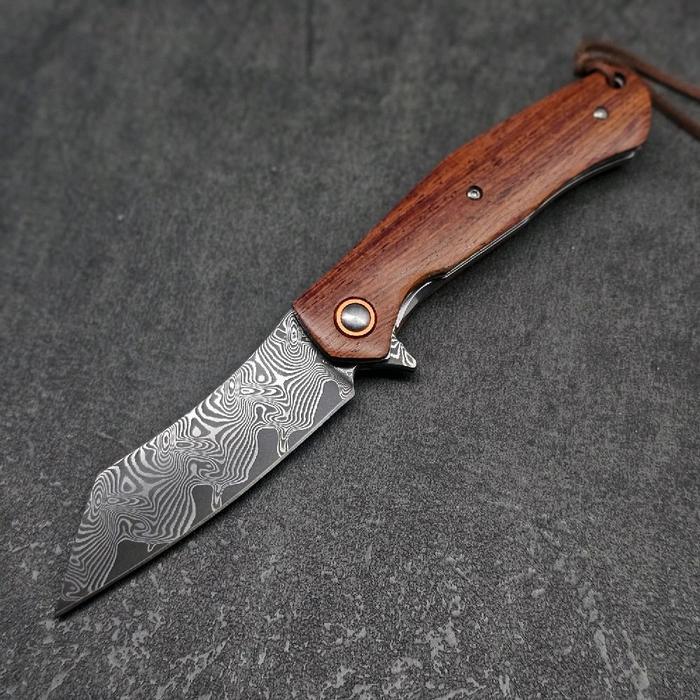 Pisau Lipat CHOPIN Damascus Chopper Blade  Folding Knife EDC