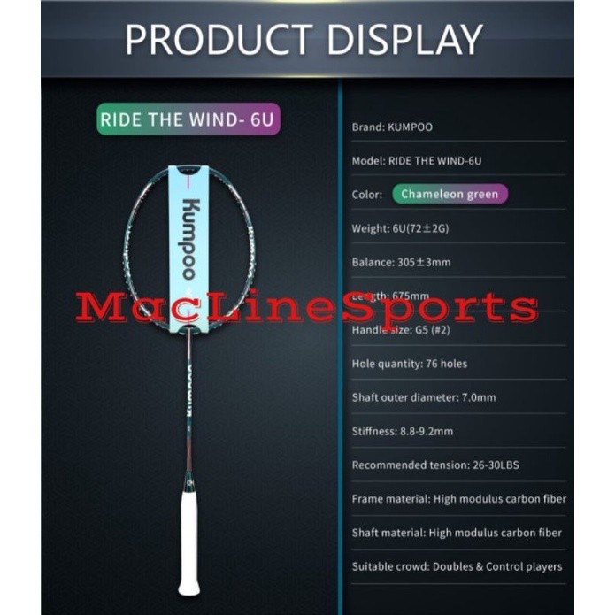 RAKET BADMINTON KUMPOO RIDE THE WIND JAPAN 6U CHAMELEON SUPER LIGHT