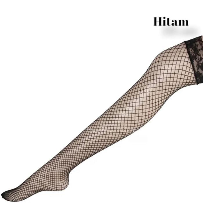 Best Seller Stoking Kaki Wanita Jaring Polos dan Renda Hitam Merah Putih - Paha Renda