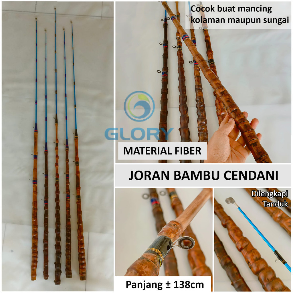 Joran Pancing Fiber Solid Padat Panjang 138cm Gayahan Besutan Gagang Bambu Cendani Berkualitas Kuat