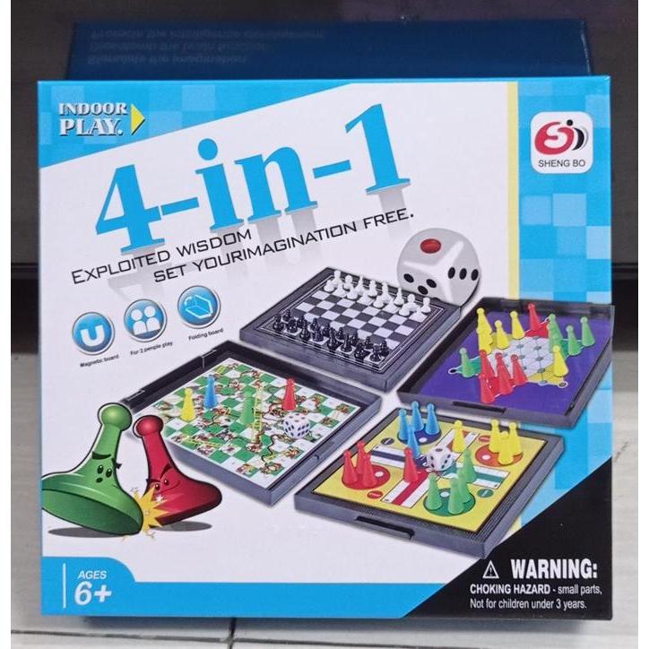 Mainan Board Game Ular Tangga Magnet Magnetic 4 in 1 Catur Ludo Halma - 4in1 board games [Terlaris]
