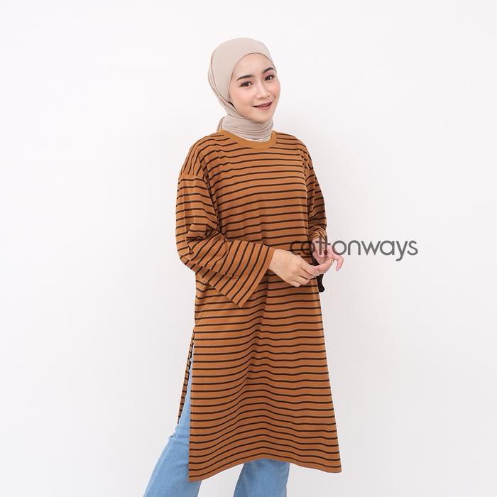 Promo Guncang COTTONWAYS | TUNIC STRIPE OVERSIZED | Atasan Tunik Wanita Muslimah untuk Ramadhan dan 