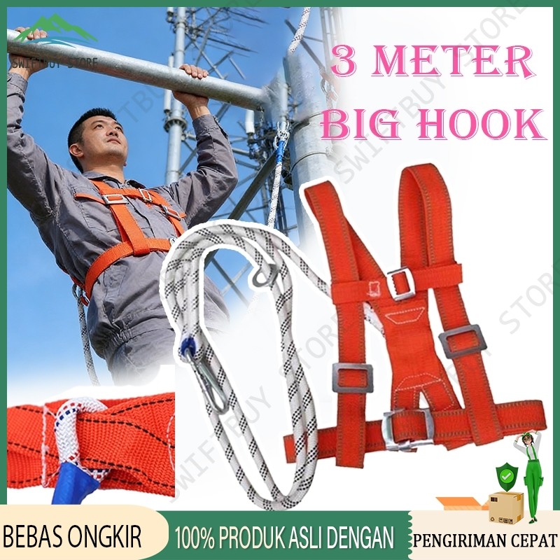 1Set Safety Body Harness 3Meter tali safety Body Harness Big Hook Safety Belt Proyek Harness Climbin