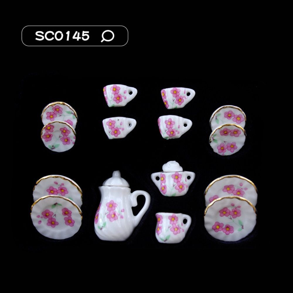 Set Teh Miniatur Rumah Boneka Keramik, Ketel, Peralatan Makan, Set Cangkir Rumah, Nampan, Set Cangki
