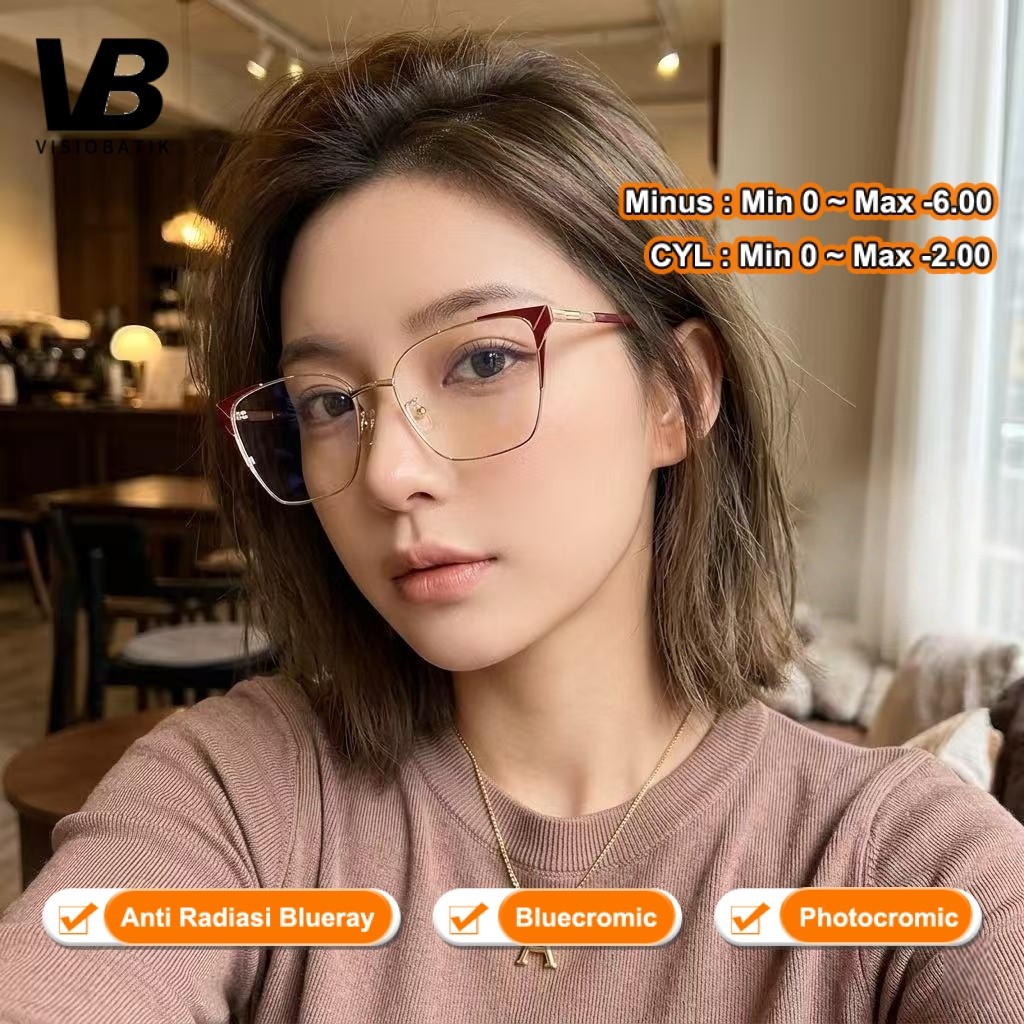Red Line Cateye Kacamata Anti Blueray Minus Wanita Cat Eye Kaca Mata Optik Korean Style INS Fashion 