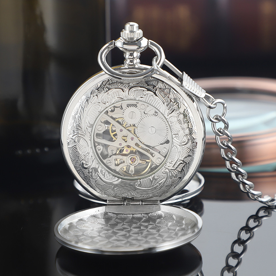 Vintage Bronze Silver Gold Luxury Mechanical Pocket Watch 2 Sides Open Case Pocket Watch Roman Numer