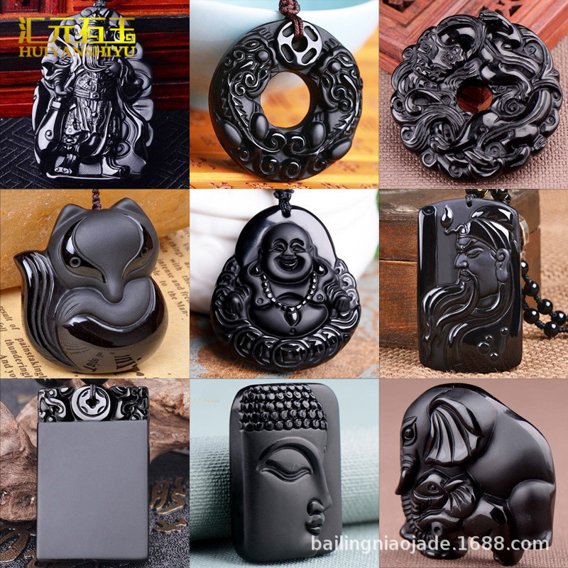 Liontin Guanyin Obsidian, Jimat Buddha, Talisman Penjaga Keberuntungan