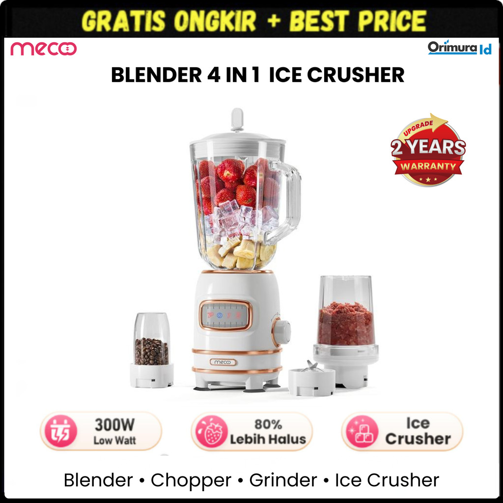 Mecoo Blender 4in1 Ice Crusher Juicer Chopper - Blender Daging Baby Food Processor Bumbu - White