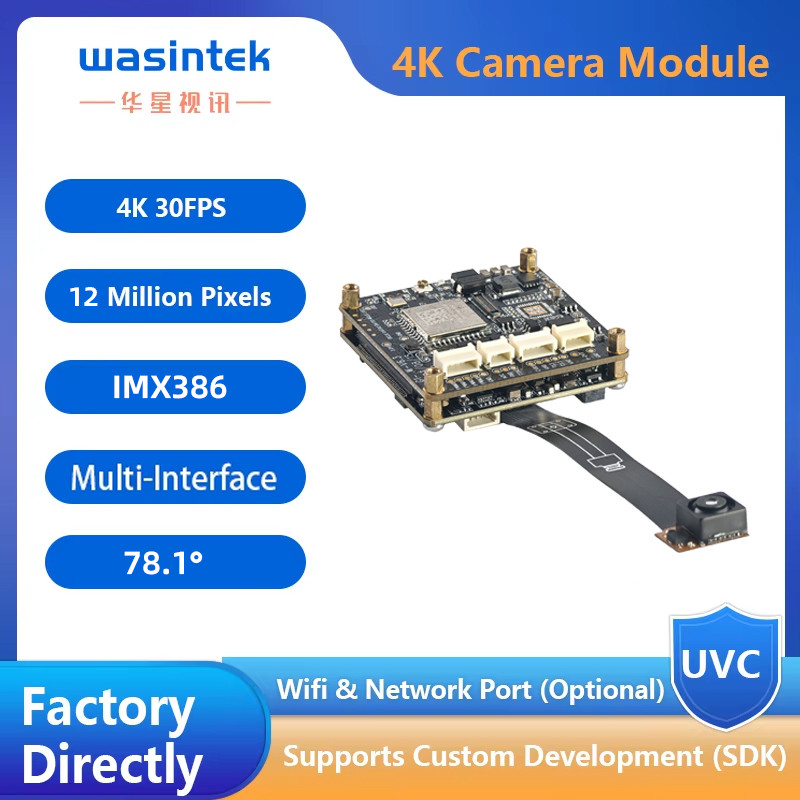 Modul Kamera IMX386 12MP 4K 1/2.86" Solusi Video Helm Sepeda Luar Ruangan 78° Modul Kamera FPC Wifi 