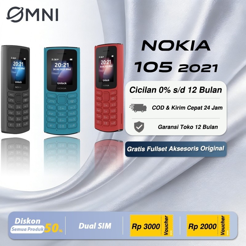 Nokia 105 2021 HP Jadul Klasik Dual SIM Sinyal Kuat Baterai Awet Baru Fullset Garansi Toko COD