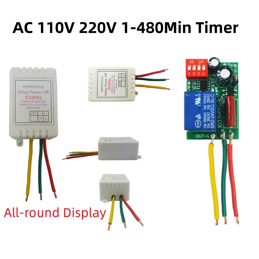 Pengatur Waktu AC 110V 220V yang Dapat Disesuaikan, Pengontrol Penundaan Pemutusan Daya 1-480 Menit,