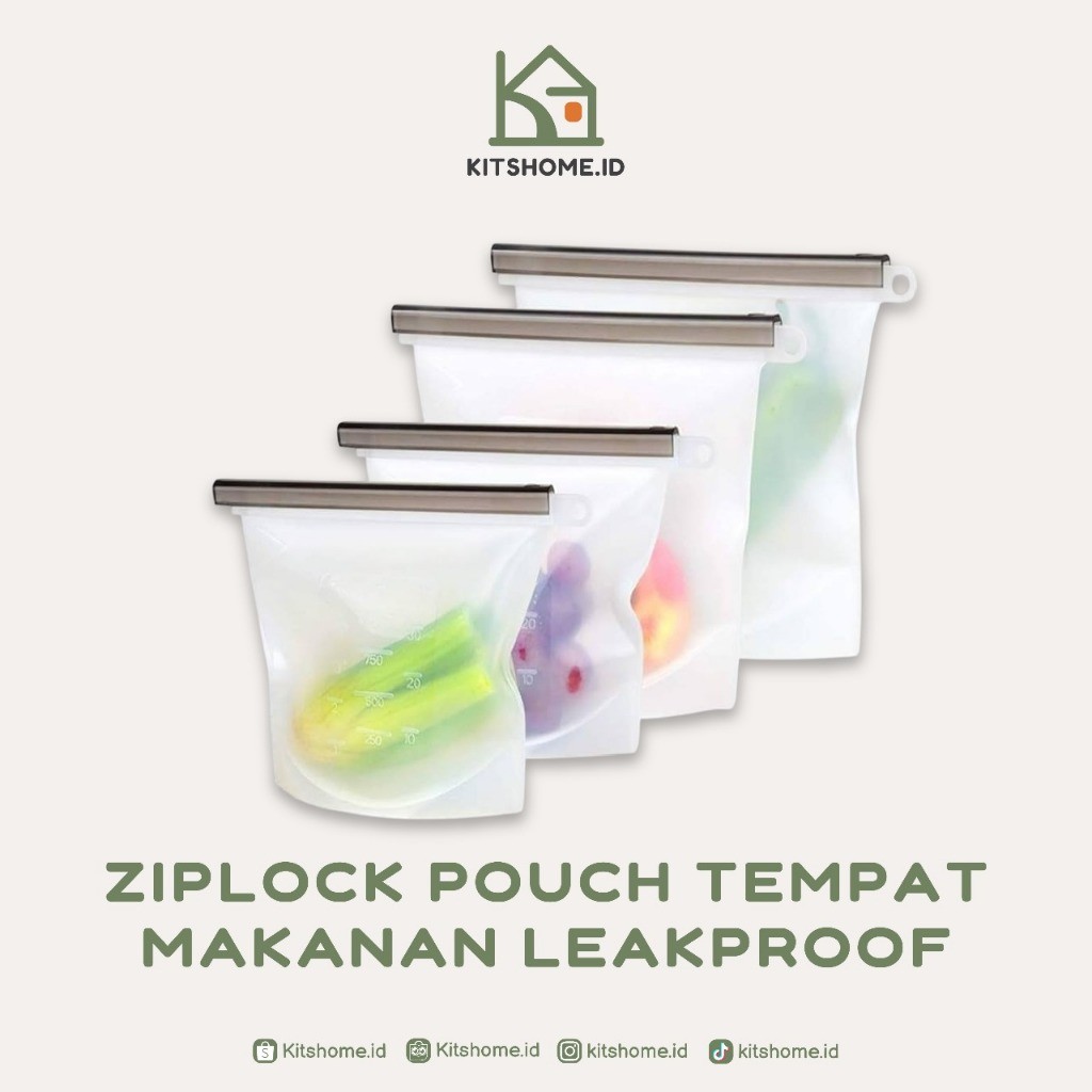 Leakproof Reusable Silicone Ziplock Bag Ukuran Lengkap / Standing Silicone Ziplock Pouch / Tempat Ma