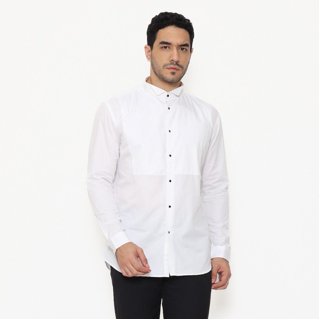 SCHOELLER MAGNUS-TLST Kemeja Tuxedo Pria Slim Fit Putih 100% Cotton Formal Premium