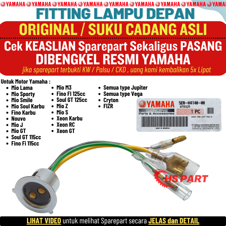 Fitting Fiting Lampu Depan Mio J Soul GT Fino Jupiter Vega F1ZR Xeon Crypton Original Yamaha 100%
