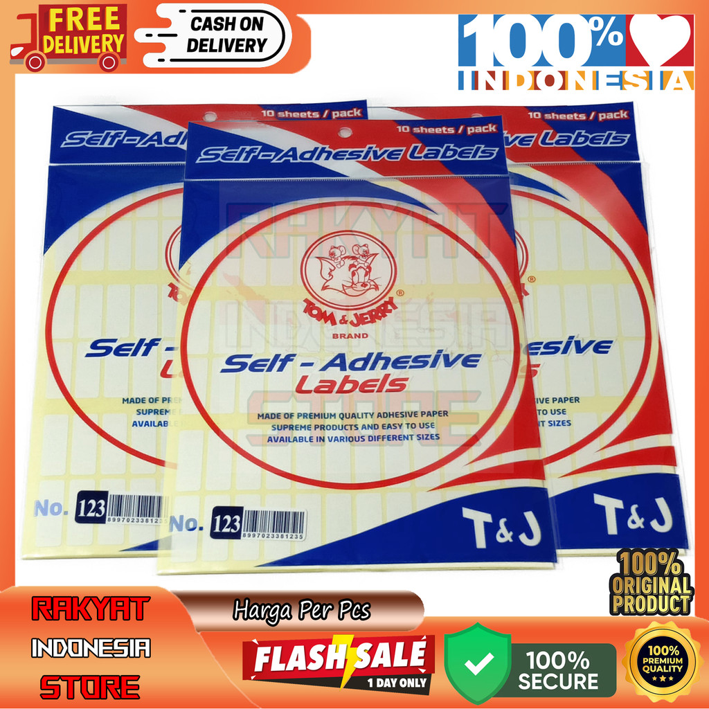 T & J No 123 Label Undangan Stiker Nama Tj Tom Jerry Isi 10 Lembar Alat Perlengkapan Peralatan Stati