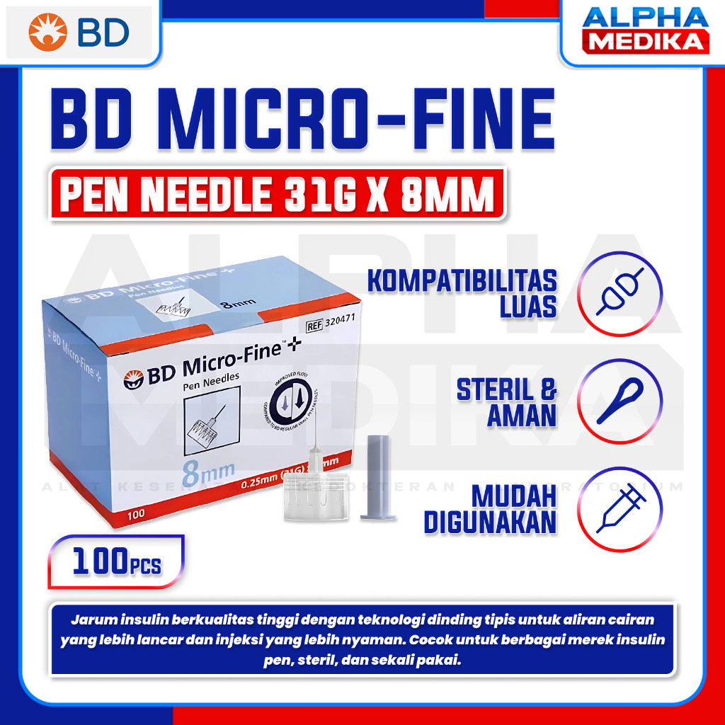BD - Jarum Insulin Pen Needle BD Micro Fine 8mm (0.25mm x 31G)  / Pen Needle BIRU