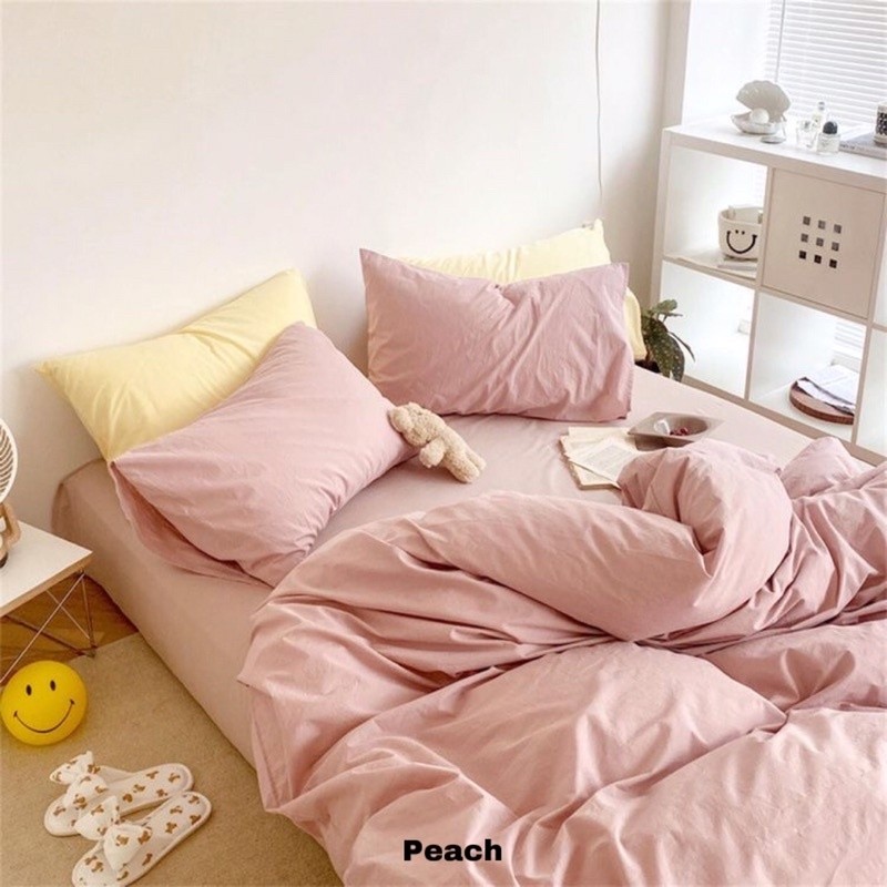 (Qween Rara) SET SPREI AESTHETIC POLOS | BAHAN KATUN JEPANG ASLI | FREE ANTIGESER | COD (TANPA BEDCO