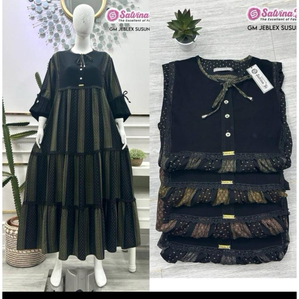 Gamis Salvina YS Jetblack Arabian Renda Susun BIMBI