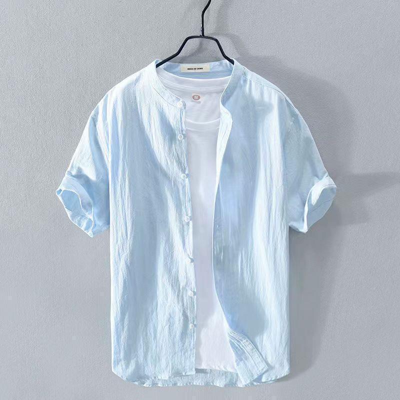 Men's Linen Short Sleeve Shirt Loose Casual Cotton Linen Shirt