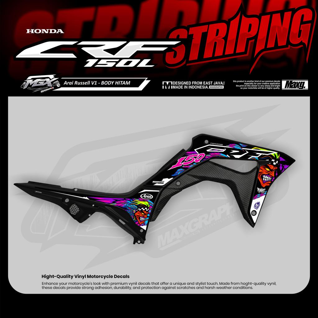 Striping CRF 150L Motif Arai Russell Stiker Supermoto Herex Laminasi Glossy Mengkilap Motor 17