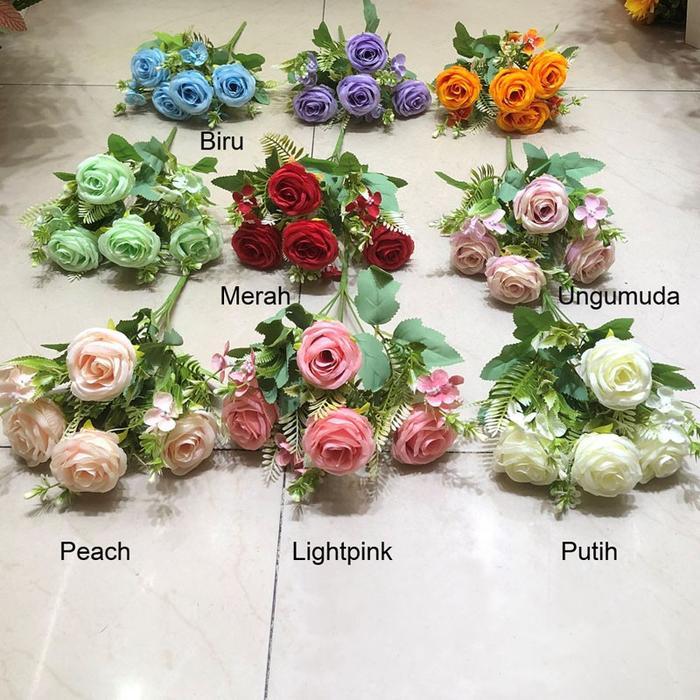 Bunga Mawar Plastik 4 Kuntum Rose Artificial Bunga Palsu Import - Putih