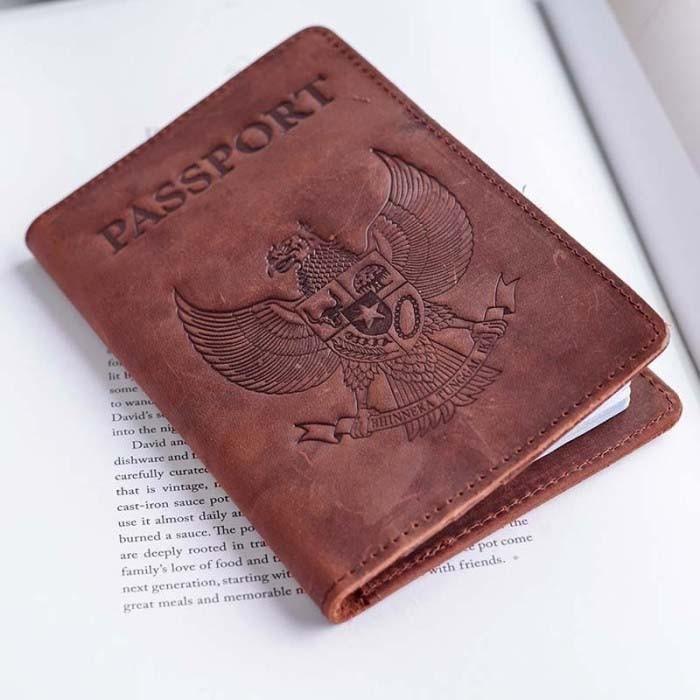 Sampul Cover Paspor Garuda Indonesia Kulit Asli ISHIYA / Buku Nikah - garuda tan