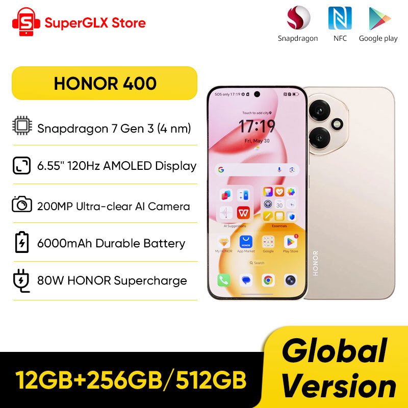 Original HONOR 400 Global Version 5G Smartphone 6.55" 120Hz AMOLED splay Snapdragon 7 Gen 3 200MP 60