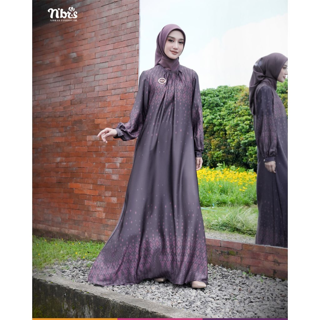NBRS Selaras 007 Dress Muslim Satin Armani Motif Elegan Nibras