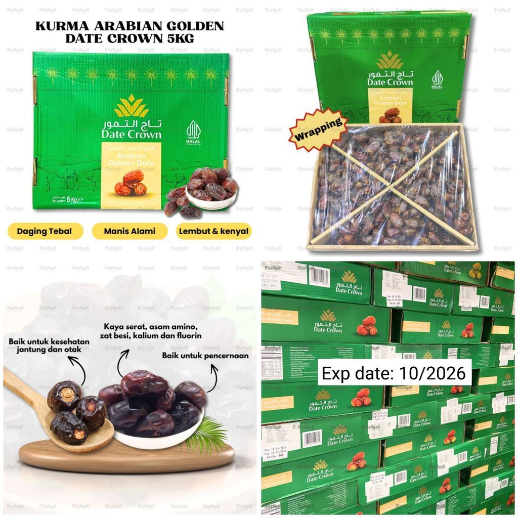 KURMA ARABIAN GOLDEN DATE CROWN 5KG KURMA 5KG HEALTHY FOOD BOOSTER INSTANT ENERGI KURMA SEMI DRY