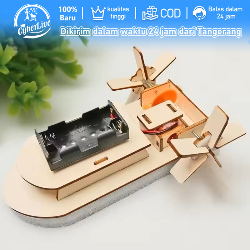 Rakit Perahu Kayu Elektrik Diy Mainan Edukasi Kapal Dayung Dinamo Bertenaga Baterai Anak